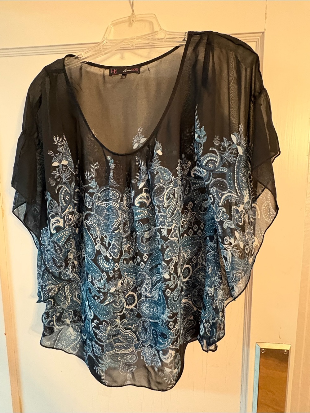 HeartSoul Black Sheer Tunic with Blue Paisley Print